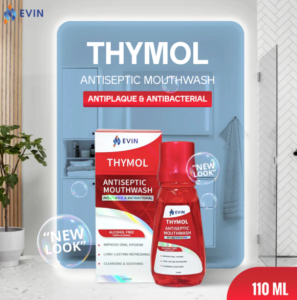 EVIN THYMOL ANTISEPTIC MOUTJWASH ANTIPLAQUE AND ANTIBACTERIAL 110ML ( EXP: 25 AUGUST 2028)