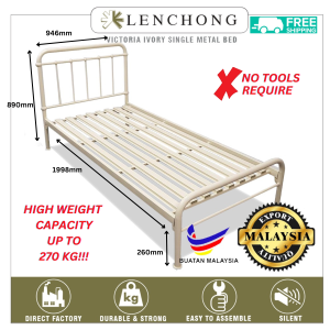 Victoria Single Ivory Metal Bed Frame / Vintage Sturdy Single Metal Bed Frame / High Quality / Katil Besi / Katil Bujang