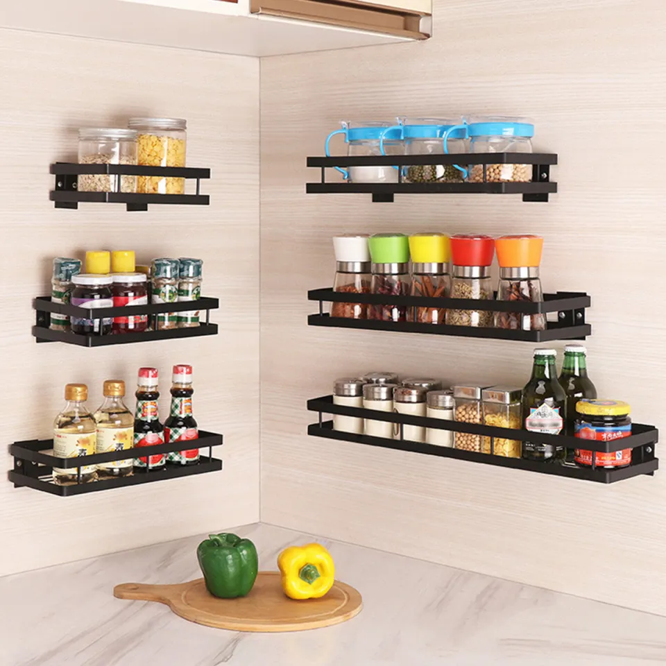 Kitchen Organizer No Drill Wall Mounted Basket Hanging Spice Rack