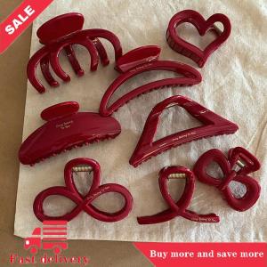 [COD] French Red Collection! Large Grip Letters Gold Label Back Head Updo Shark Clip Hair Accessories Headwear Hairpin Hair Claw