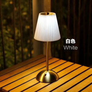Cordless Rechargeable Table Lamp 3-Color Dimmable – Small Pleated Fabric Shade Touch Night Light for Bedroom Living Room Office Bar Restaurant Home Decor
