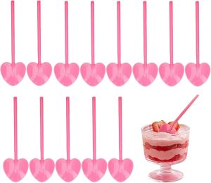 KALLORY 100PCS Pink Plastic Spoons Heart Shaped Dessert Spoon for Tasting Ice Cream CakeYogurt Jelly Pie Party Tableware for Wedding Birthday Holiday