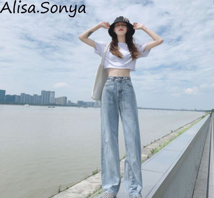 Korean High Rise Straight Crop Alisa Sonya Women Denim Pant Summer - Main Image