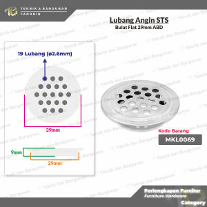 PENUTUP LUBANG ANGIN VENTILASI UDARA PLAT HAWA BULAT STAINLESS STEEL LEMARI KABINET FLAT RATA ABD