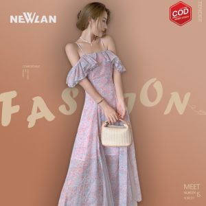 Yoohui QZ047 loral dress wanita baru Perancis lengan panjang gaun V-neck mid-length sifon bunga V-neck manis gaya Korea dress wanita