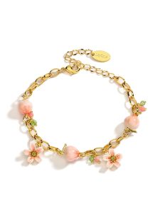 JUICY GRAPE Bracelet For Women Delicate Water Peach and Flowers Adjustable Fine Jewelry Handmade Enamel Design The Perfect Gift