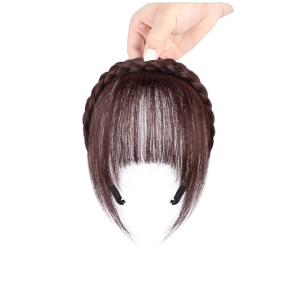 HAF0083 Neat Fringe Fake Bangs Hairband Synthetic Braids Headband Clip on Hairpieces Hair Styling Tools Black Bang Hair Extension Women