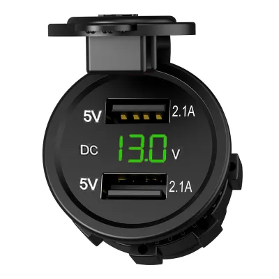 USB Charger 2 Port 4.2A Dengan Voltmeter Untuk Motor dan Mobil