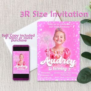Princess Girl Birthday Invitation Card with Envelope - Pastel Pink Theme - Customized - Personalized