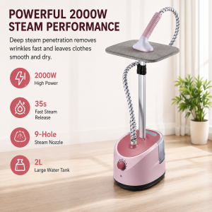 2000W Steamer Iron Clothes Steamer Hanging Ironing Machine 2 In 1 Handheld Steam Iron Vertical Steamer for Clothes Portable Home Use Steam Iron with Adjustable Height Stand