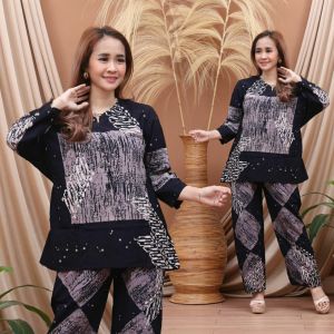 terbaru one set wanita kekinian rayon resleting busui setelan batik cap adem