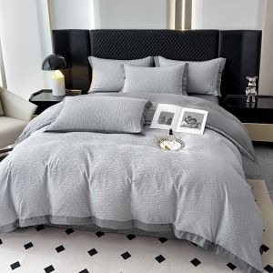 Affordable luxury style 80 Ice Silk Four-Piece Set Naked Sleep Tencel Bed Sheet Duvet Cover High-End Silk Quilt Cover Bed Three-Piece Set LZD