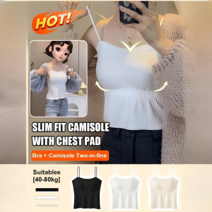 【FAMMY FAEY】Four Seasons Pleated Camisole with Chest Pad and Beautiful Back Underwear Summer Large U-Neck Slim Fit Wire-Free Soft Skin-Friendly Camisole美背吊带背心