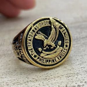 【OGDA】Mens Ring Stainess Steel Gold Waterproof Anti Rust The Fraternal Order of Eagles Philippine Bull for Ate Fashion Jewelry Best Gifts for Men Size 8-13 Accessories Original A21