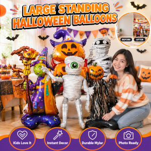 Large Halloween Standing Balloons 3D Pumpkin Foil Balloon Self Standing Inflatable Halloween Theme Party Decor Photo Props