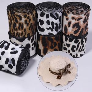 LIVELYN 5Yards/Roll Faux Silk Satin Ribbon Roll 4cm Width Leopard Pattern DIY Craft Ribbon Elegant Party Supplies Leopard Print Ribbon Home Decoration