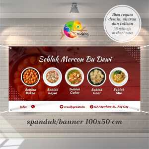 Cetak Spanduk Banner Putih Oranye Modern Spanduk Warung Seblak