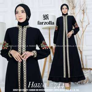 Hawa 744 Gamis Abaya Bordir Mewah Jersey Premium Mix Ceruti Aplikasi Mote dan Bordir Busui/Ziper Depan