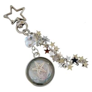Unique Sea Themed Key Holder Combining Handmade Glass Pendant and Real Marine Elements for Personalized Fashion