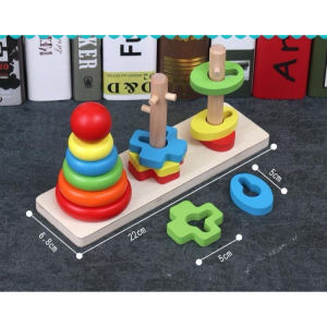 BIG Wooden Geometry sorter triple rainbow tower sorter colorful non-toxi