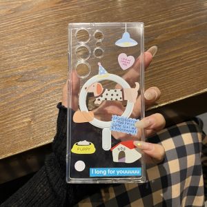 CrashStar MagSafe Cute Dachshund Dog Transparent Soft Phone Case For Samsung Galaxy Note 20 Ultra S25 S24 S23 S22 Ultra S21 Plus + S20 FE Note 10 Pro A16 106 A55 A35 A15 A05S Wireless Charging Phone Casing Shockproof Cover Shell With Camera Protection