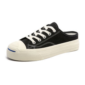 [Free Shipping] 2026 Summer New Casual Versatile Slip-On Breathable White Canvas Shoes With Thick Soles Two-Way Wear And Half-Slipper Design For Women