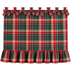GINKG Double Sided Christmas Oven Curtain Ruffled Edge Gingham Pattern Holiday Kitchen Decor Reversible Cooker Shield Dustproof Shield Appliance Dust Cover Kitchen Renovation