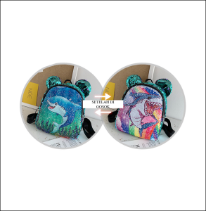 PGM1400 Tas Ransel Anak Sequin Glitter Karakter Unicorn Telinga Beruang Tas Glitter