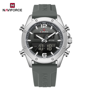NAVIFORCE Đồng Hồ Hiển Thị Kép LCD Thạch Anh Cho Nam Với Dây Đeo Silicon Đèn Ngủ Chống Sốc Chống Nước 3ATM Vỏ Tròn Thể Thao Thường Ngày2026