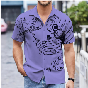 2026 Mens Shirt Musical Note Printing White Shirt Outdoor Street Oversized Short Sleeve Fashion Designer Casual Soft 8 Colors