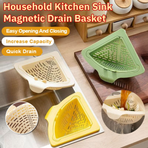 Household Kitchen Sink Magnetic Drain Basket Push Type Triangle Sink Drain Basket Mesh Leftover Filter Portable Drain Rack