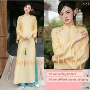 Áo Dài Nữ 4 Tà Cách Tân ( CÁT UYỂN ) Vải Tơ Tằm óng Hoạ Tiết Kêt Hơp Tay Xếp Loe Cách Điệu- ÁO DÀI CHỤP HÌNH