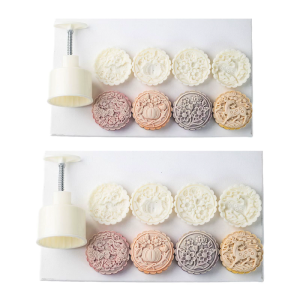 MidAutumn Festival Dessert Maker Round Flower Pattern Dessert Molds Cookie Molds Hand Press Cookie Dessert Cutter