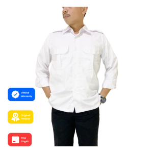 Baju Kemeja PDL PDH Lapangan Lengan Panjang Putih - Pakaian Atasan Seragam Pria Wanita Premium Kerja