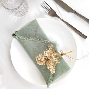 10PCS Sage Green Tassel Cloth Napkins Linen 40x40cm Delicate for Dinners Parties Wedding Christmas Easter Valentine Decoration