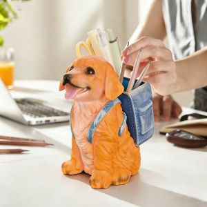 HOUCHU Creative Small Dog Pen Holder Multi Functional Cartoon  Storage Ornaments Cute Large Capacity Backpack Dog Stationery Organizer Student