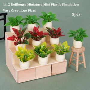Q-1151 STORE 5pcs Plastic 1:12 Dollhouse Miniature Plant 4 Styles Mini Green Luo Plant Finished Flower Outdoor Doll House Model Accessories
