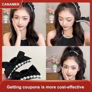 【CANAMEK】 Bow ngọc trai nhỏ tóc Claw Clip cô gái tóc đuôi ngựa màu đen chủ barrettes Phụ kiện tóc