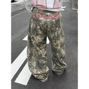 ZHIZOU Women Gothic Baggy Y2k Jeans American 2000s Style Embroidery Jean Pants Vintage Harajuku Oversize Denim Trousers Autumn2026