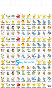 Sticker khen chữ HÌNH PIKACHU 40k 5 tờ A4 x 129 Stick/tờ - Mã A446