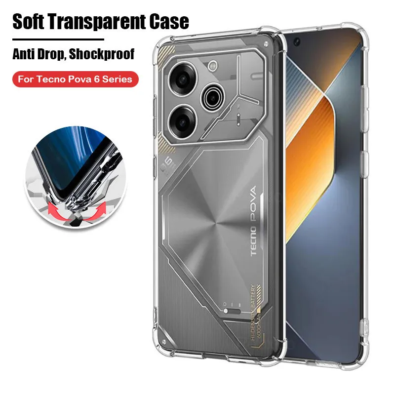 Tecno Pova Pro Case For Tecno Pova Pro Pova6 6Pro 5G 2024 Phone Casing  Clear Transparent Back Cover Shockproof Amor Bumper Soft TPU Flexible Anti 