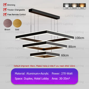 LANTU 4 Layers Square Nordic Style Duplex House Living Room Ceiling Chandelier High-End Villa Loft Apartment Bedroom Dining Room Circular Pendant Lamp