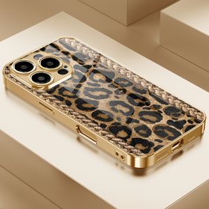 Fashionable retro leopard print glass phone case suitable for iPhone 17 16 15 14 13 12 11 Pro/Max/Plus shockproof back cover