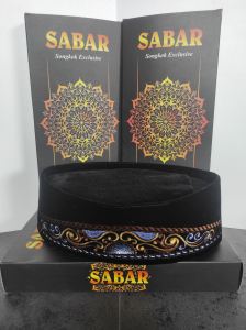 Songkok Peci Kopiah SABAR Bordir AC Bludru Hitam Halus Berkualitas