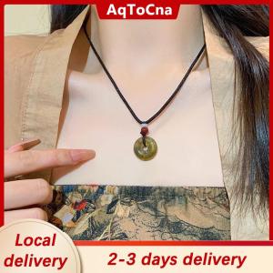 [COD] AqToCna Ship within 24 hours Chinese Style Fashion Retro Braided Rope Necklace Butterfly Flower Moon Safety Lock Pendant Necklace For Women Vintage Jewelry