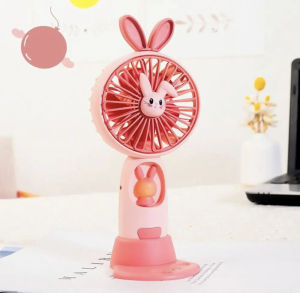 Portable Rabbit Mini Fan USB Rechargeable With Phone Holder Dormitory Home Handheld Mini Fan with Led Light