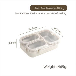 304 Stainless Steel Lunch Bento Box 3 Grids Food Storage Container Leakproof Rectangle 饭盒
