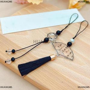 [COD] HUANGMS New Chinese Style Ink Calligraphy Butterfly Fan Pendants Mobile Phone Chain Anti Lost Lanyard Vintage Keychain Bag Pendant Gifts