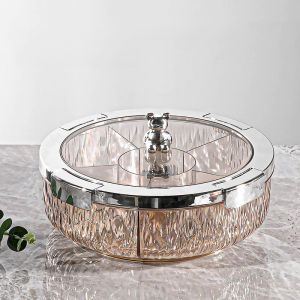 [SG In Stock]Multipurpose Sealed Rotating Snack Fruit Tray With Lid Dried Fruit Tray Clear Partitions Easy To Use Plate