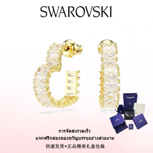 ♈Swarovski♈ ต่างหูแฟชั่นใหม่ของผู้หญิง.ต่างหูห่วงใหญ่ทรงบาแกตต์ชุบทอง ทรงหัวใจ ขนาดเล็ก ประดับคริสตัลสีขาว.ของขวัญวันวาเลนไทน์ ของขวัญวันเกิด ฟรีกล่องของขวัญของแท้